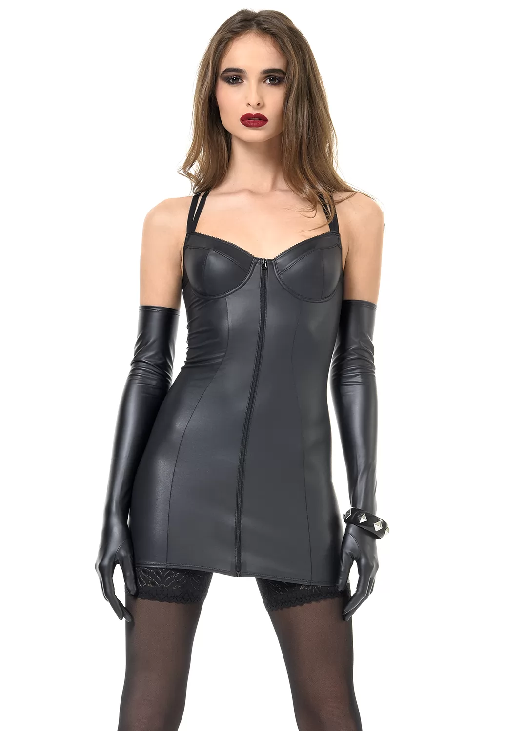 Rosa wetlook lace up corset dress