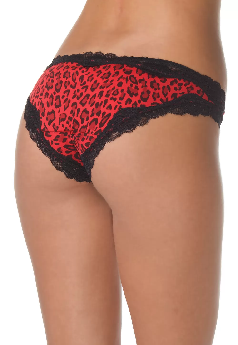 Crotchless red leopard panties