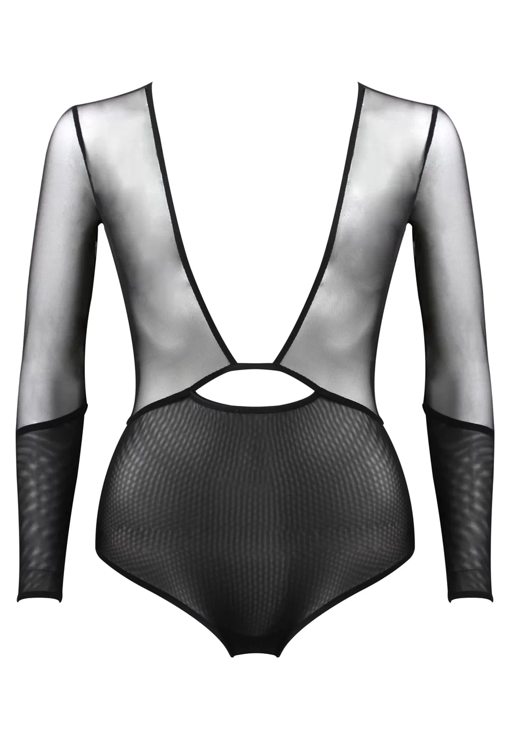 Elf Zhou Black Plunge Neck Fishnet Body
