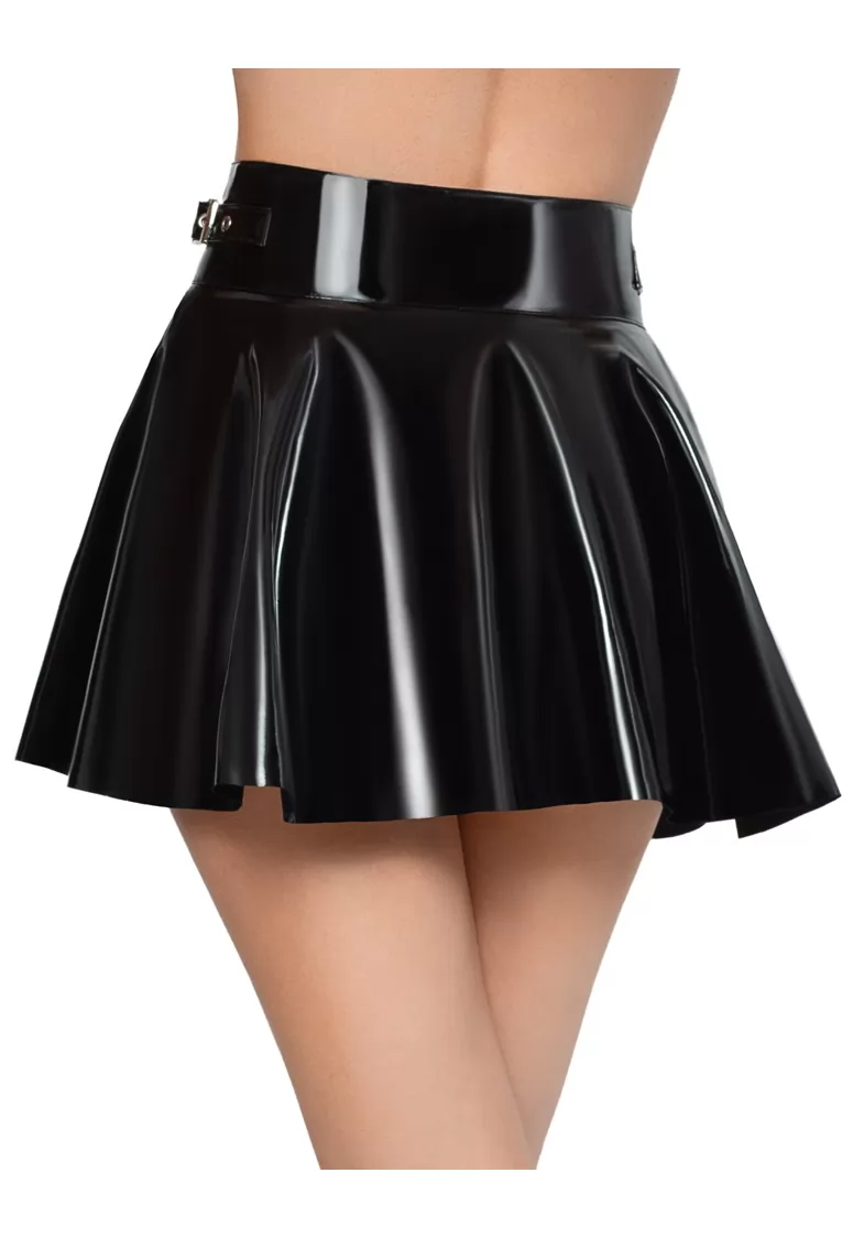 Flared mini vinyl skirt 2way zip black