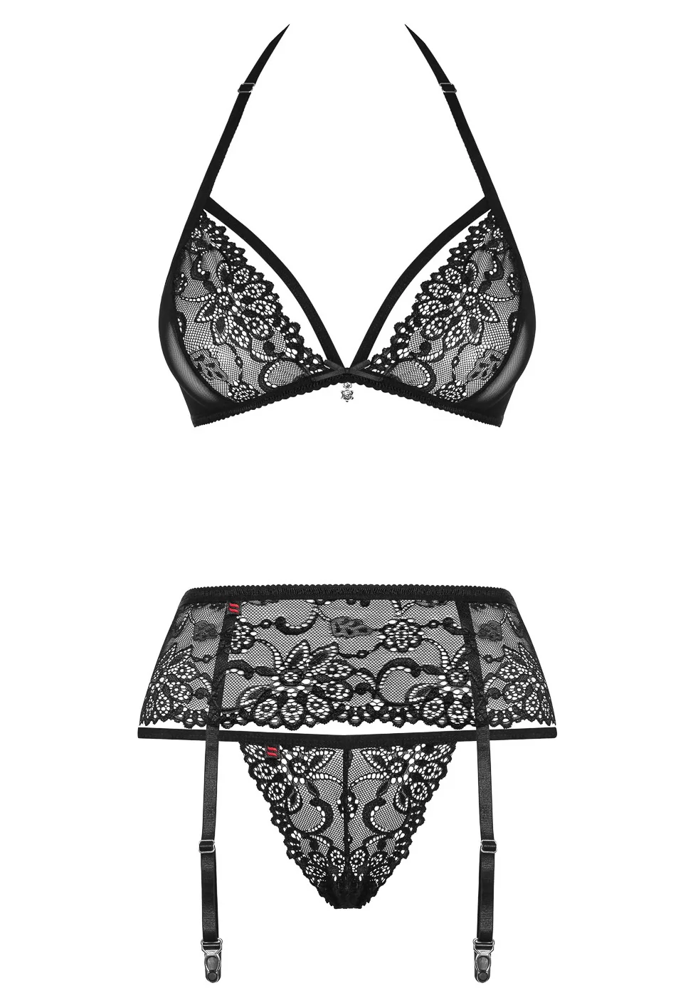 Lace lingerie garter set 3 pcs Black 838
