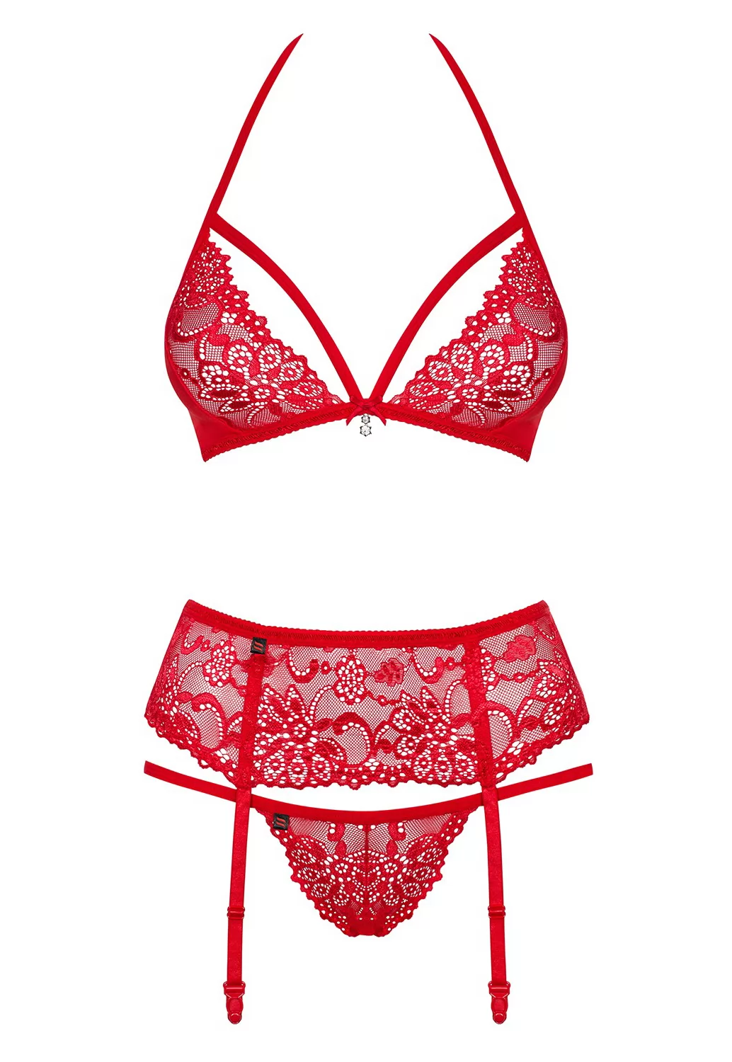 Lace lingerie garter set 3 pcs Red 838