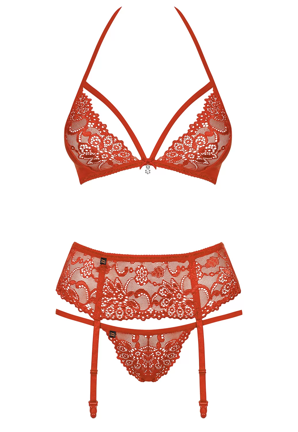 Lace lingerie garter set 3 pcs Red 838