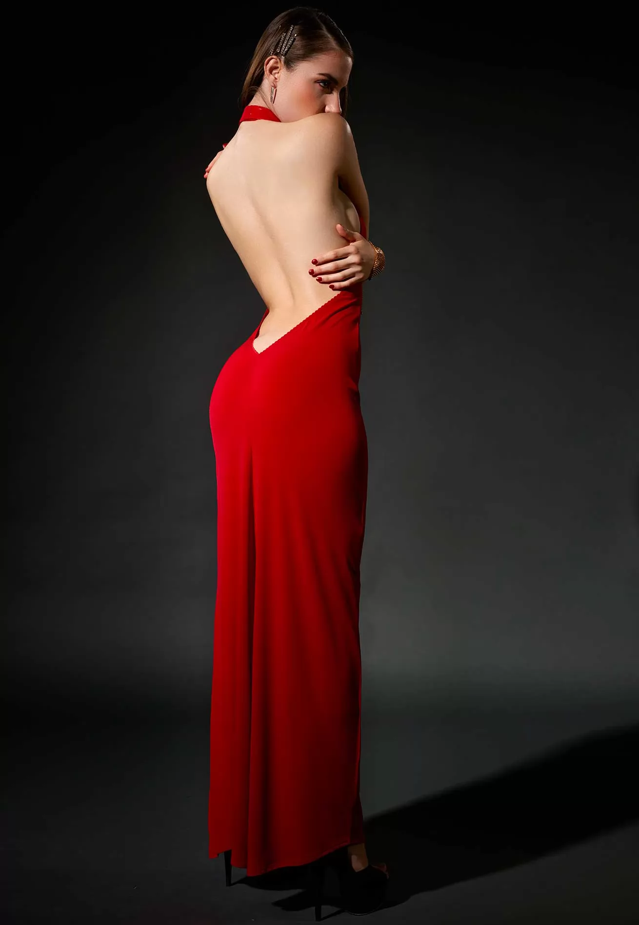Mina open back red long dress
