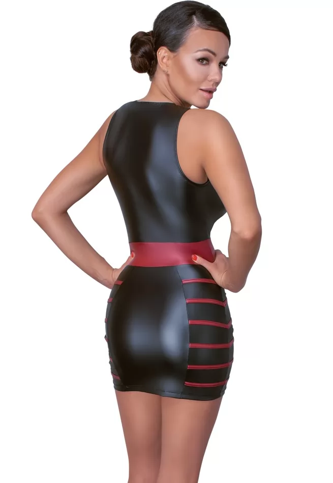 Mini Tight Dress Deep Neck Red Black