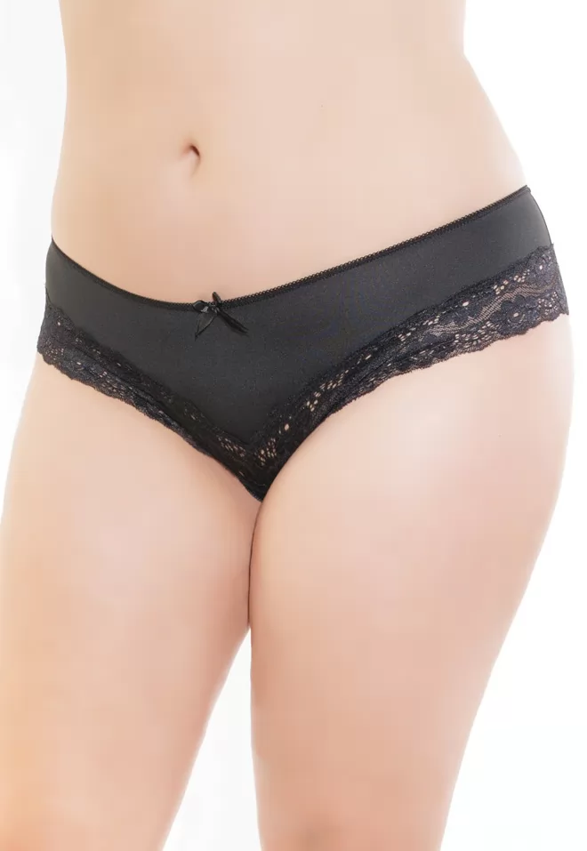 Plus size Black lace and microfiber panties
