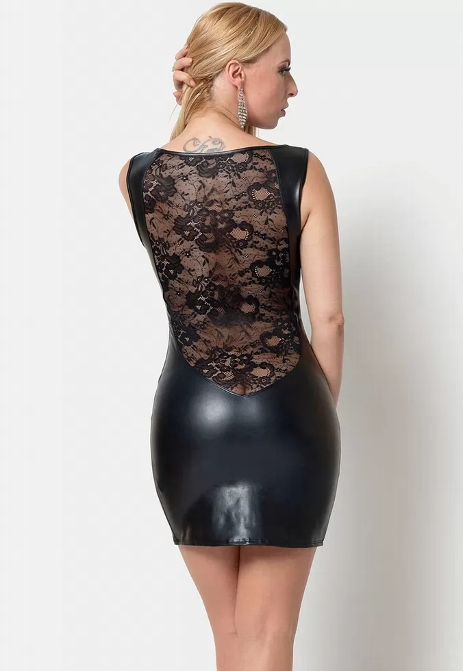 Prunette faux leather dress