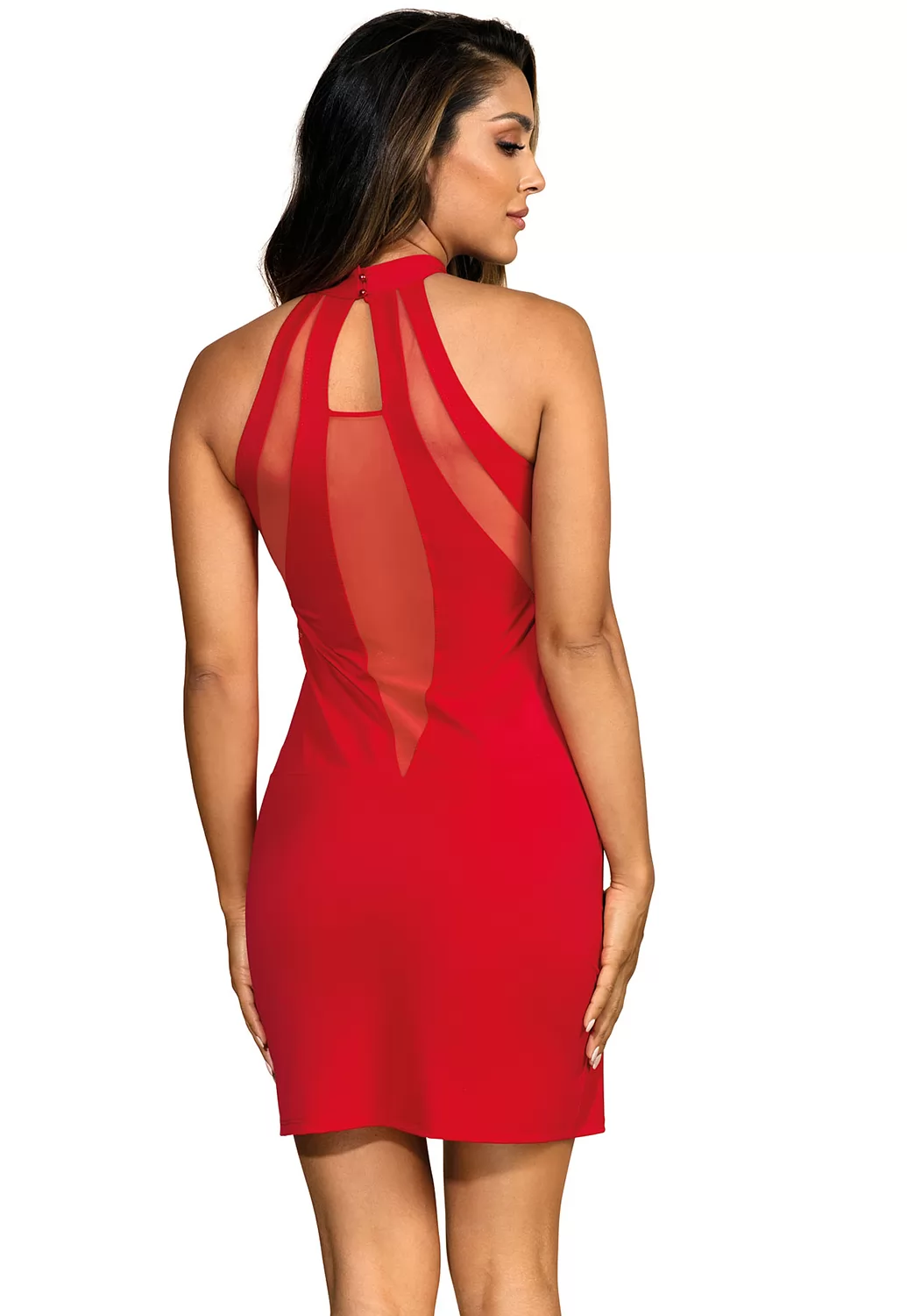 Sexy red dress with transparent neckline