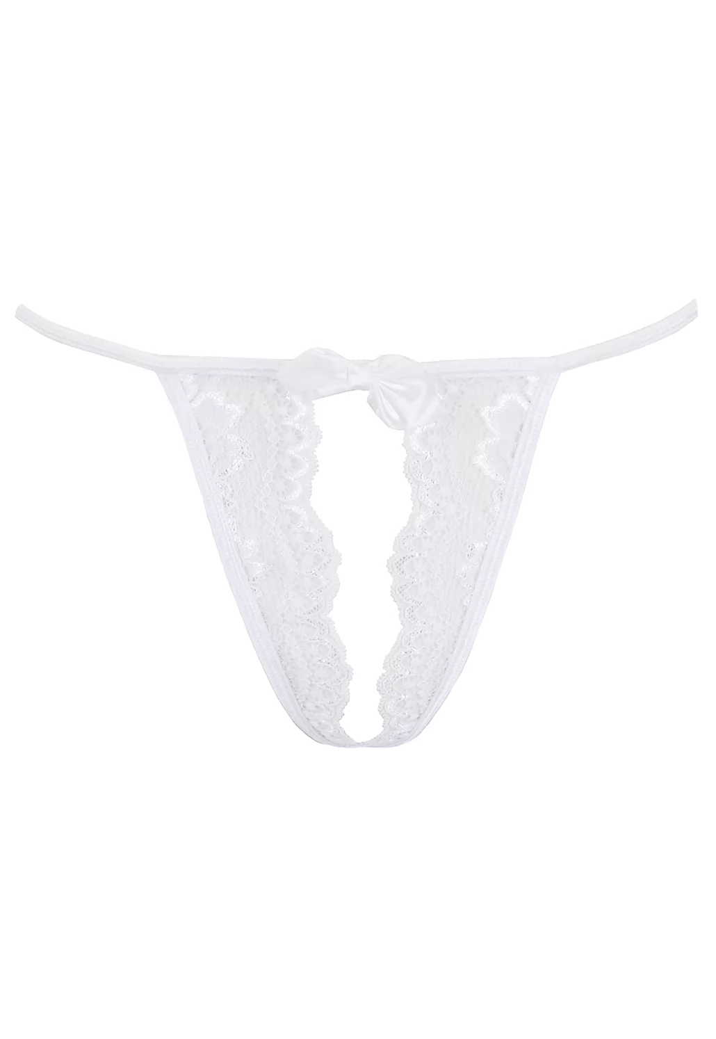 White lace crotchless thong