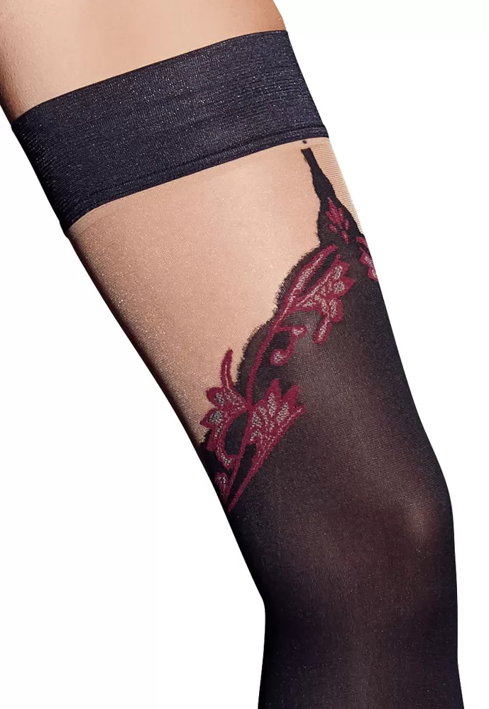 Black Hold up Stockings with red Seam