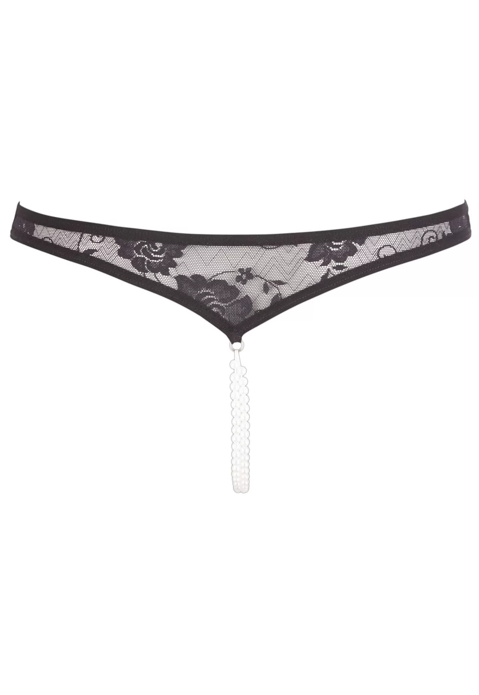 Black lace pearls crotchless panties