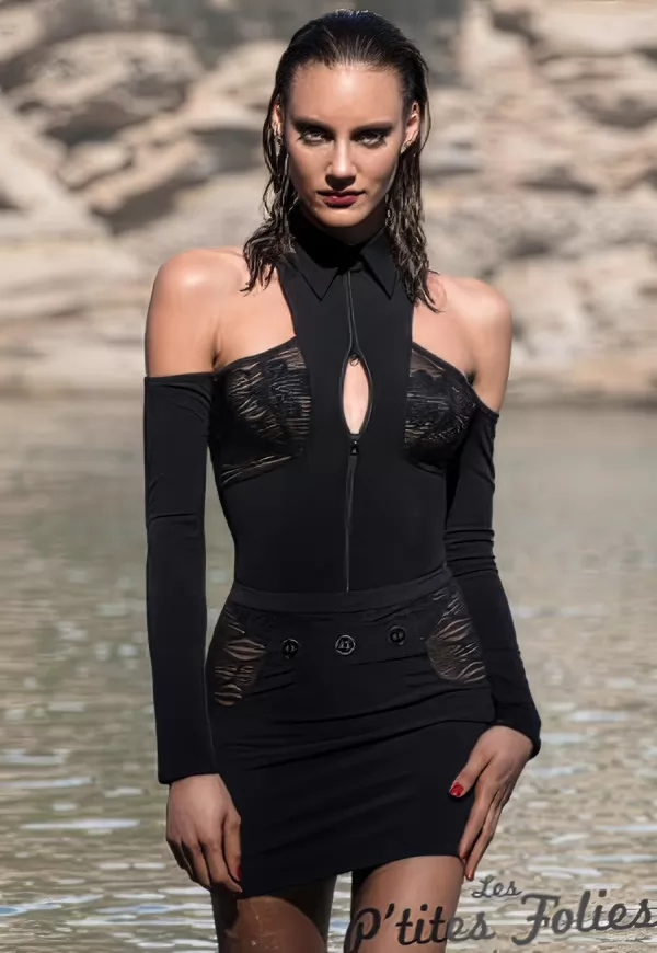 Aretha lycra and mesh skirt