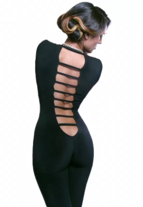 Ivanie black deep plunge Catsuit