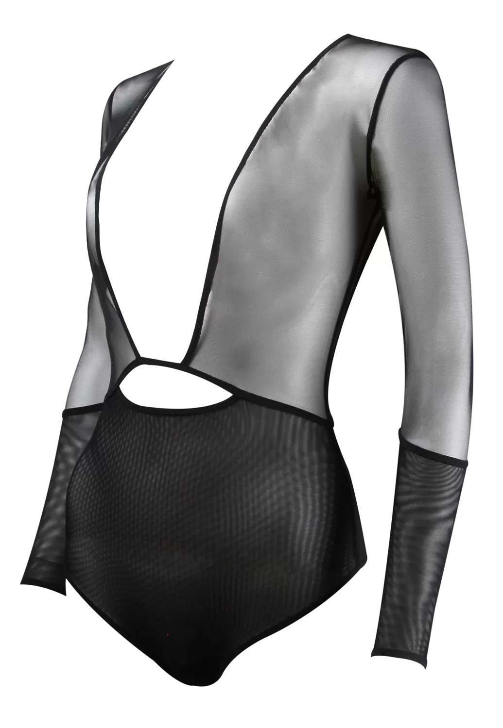 Elf Zhou Black Plunge Neck Fishnet Body