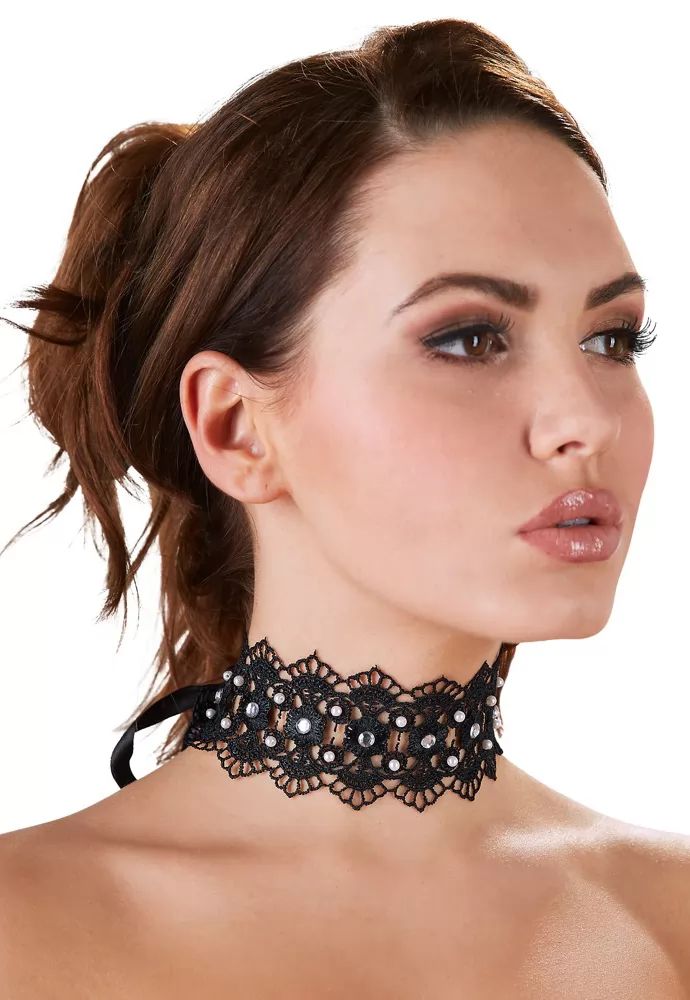 Embroidered Choker with rhinestones