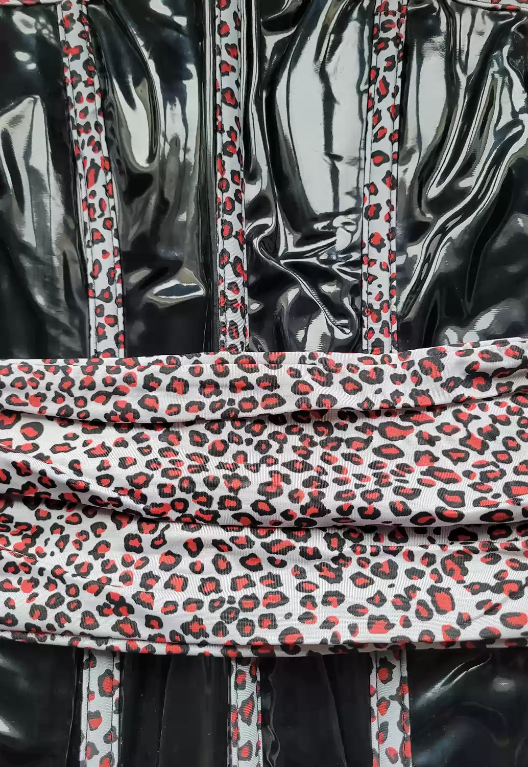 Leopard gray and red corset and vinyl
