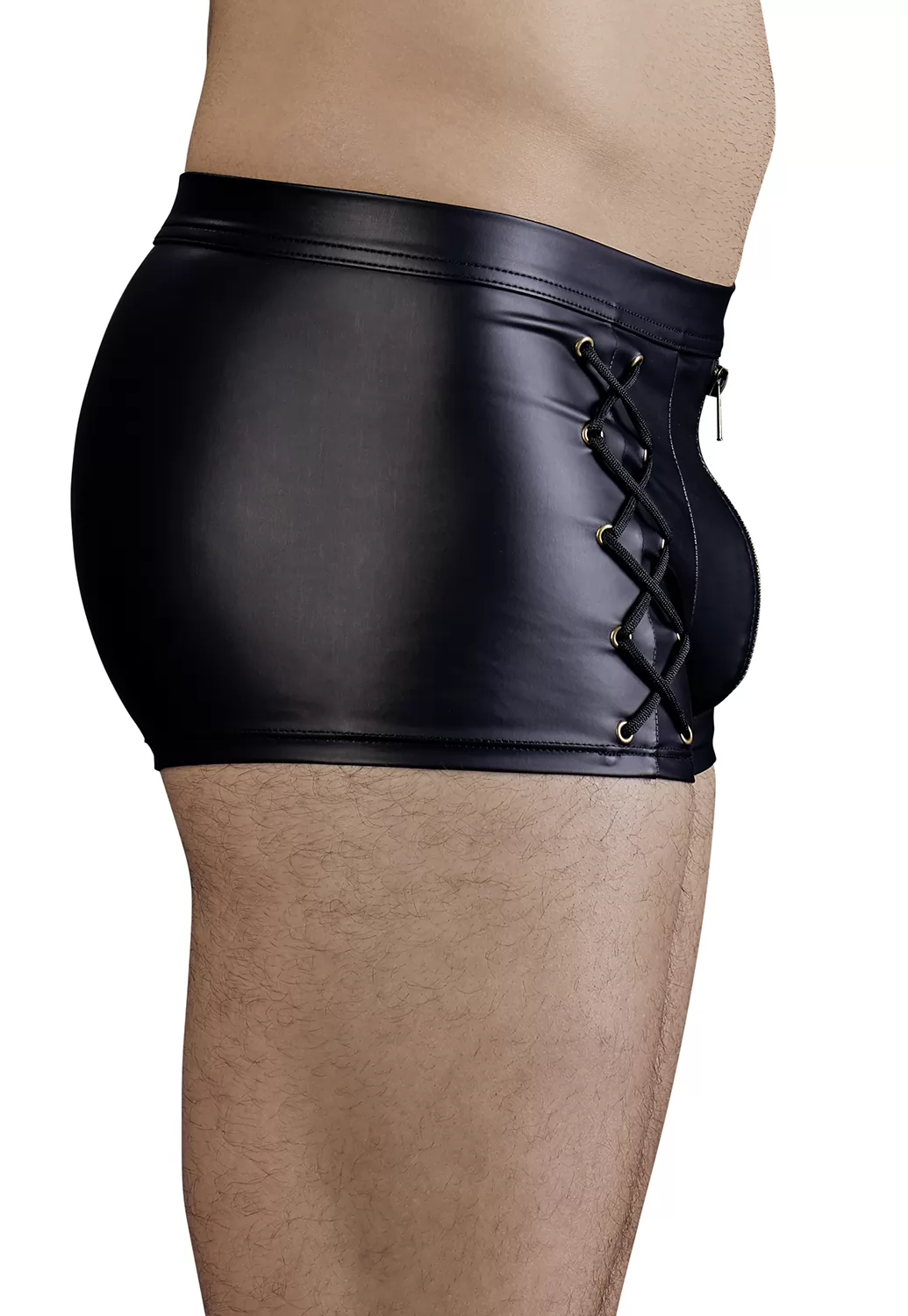 Mens brief with leather effect and zip