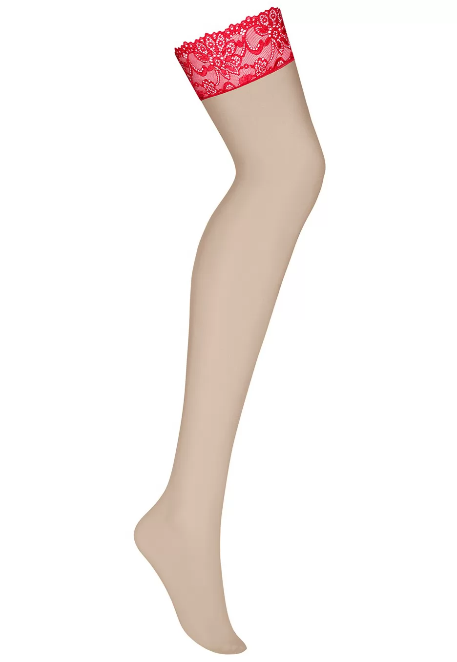Nude stockings Red lace garter