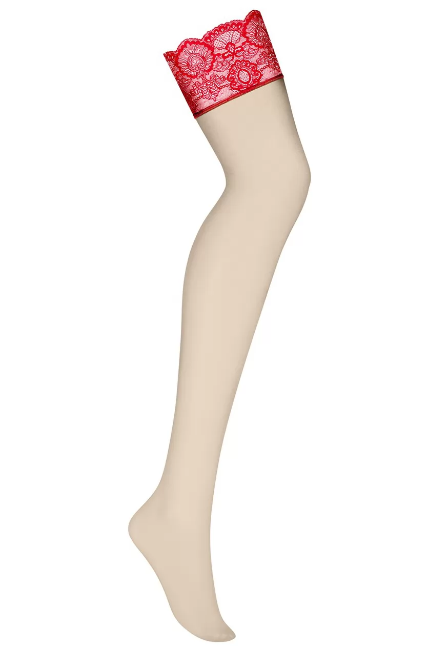 Nude stockings Red lace large garter
