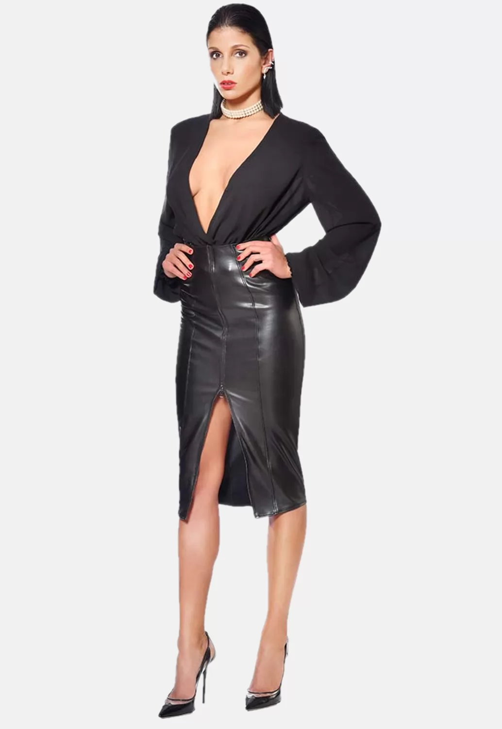 Ornella false leather pencil Skirt