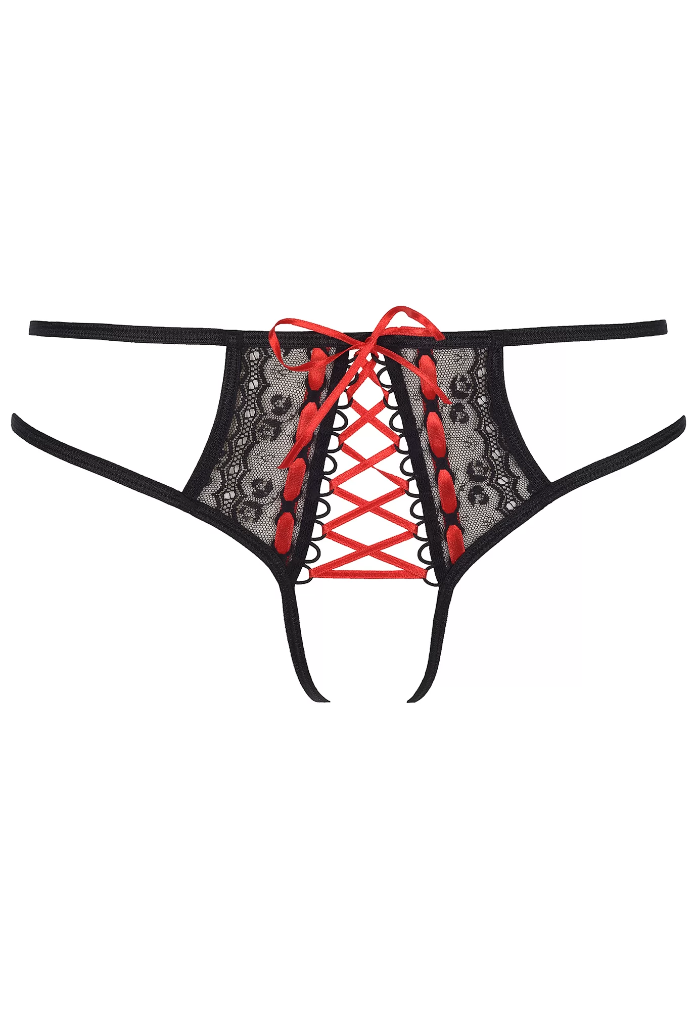 Red black laced open briefs