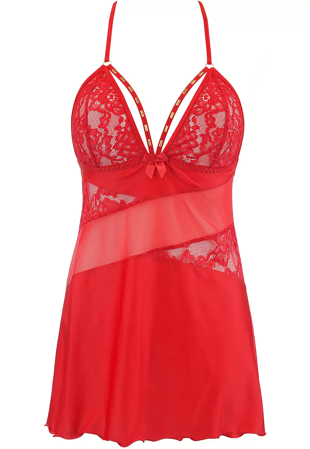 Red microfiber lace Chemise and thong