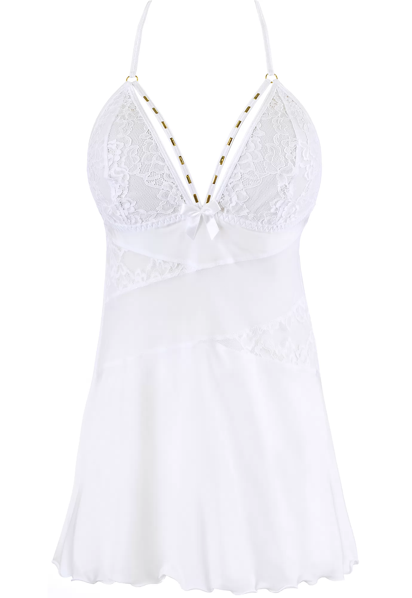 White microfiber lace babydoll and thong