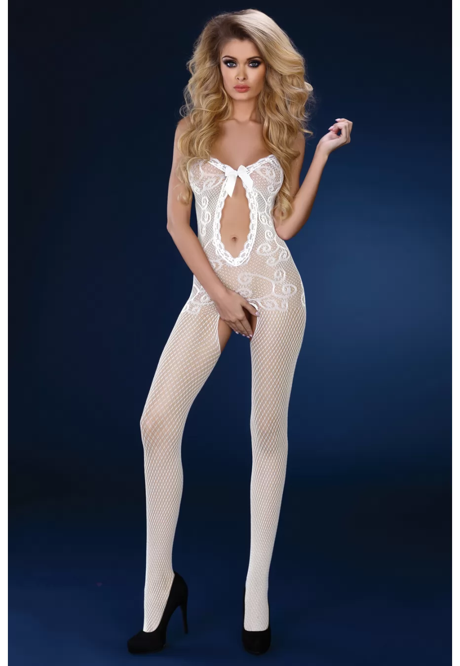 White tights Bodystockings with charming bow opening