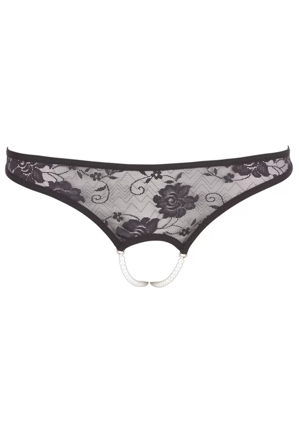Black lace pearls crotchless panties