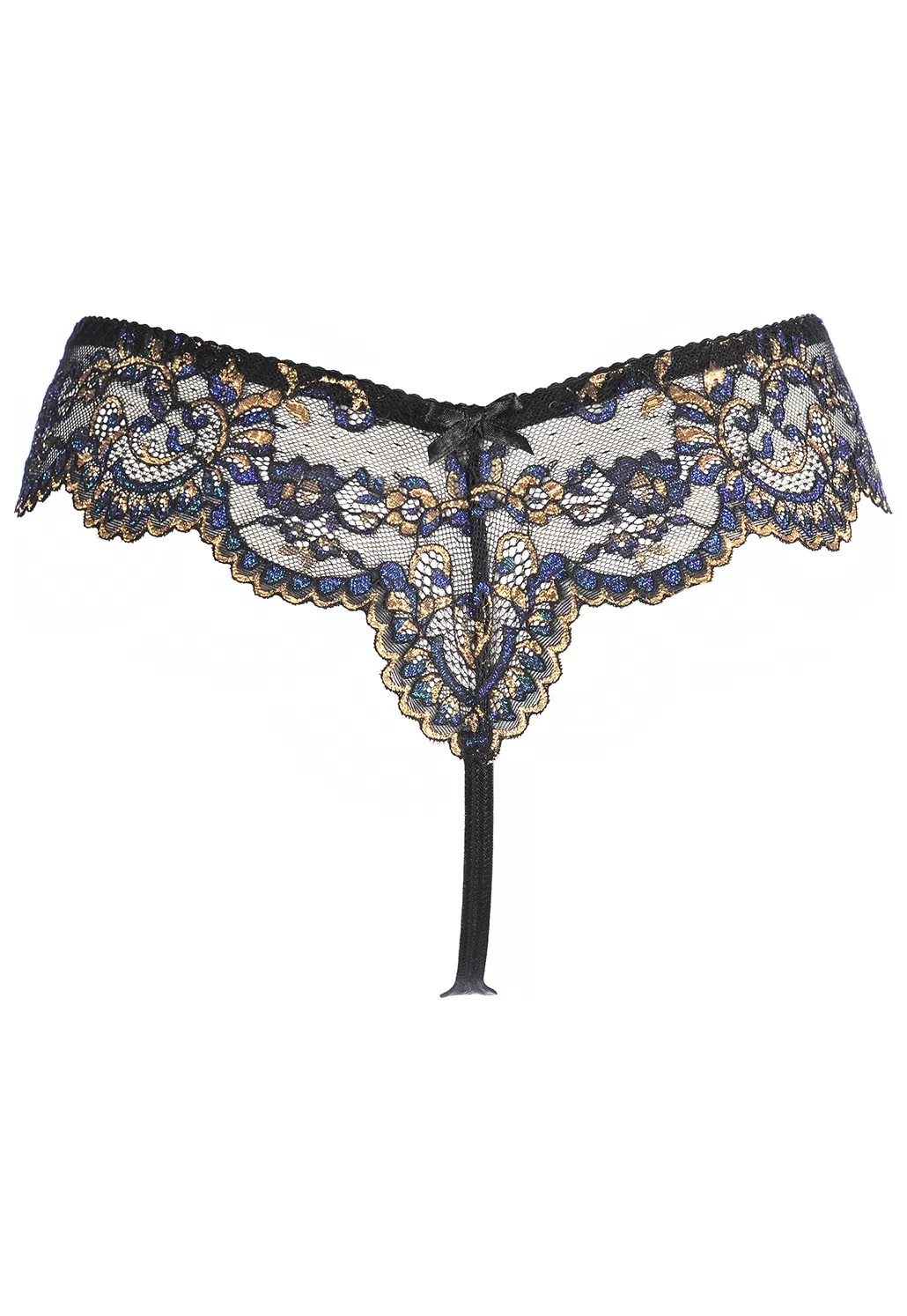 Blue and gold lace thong