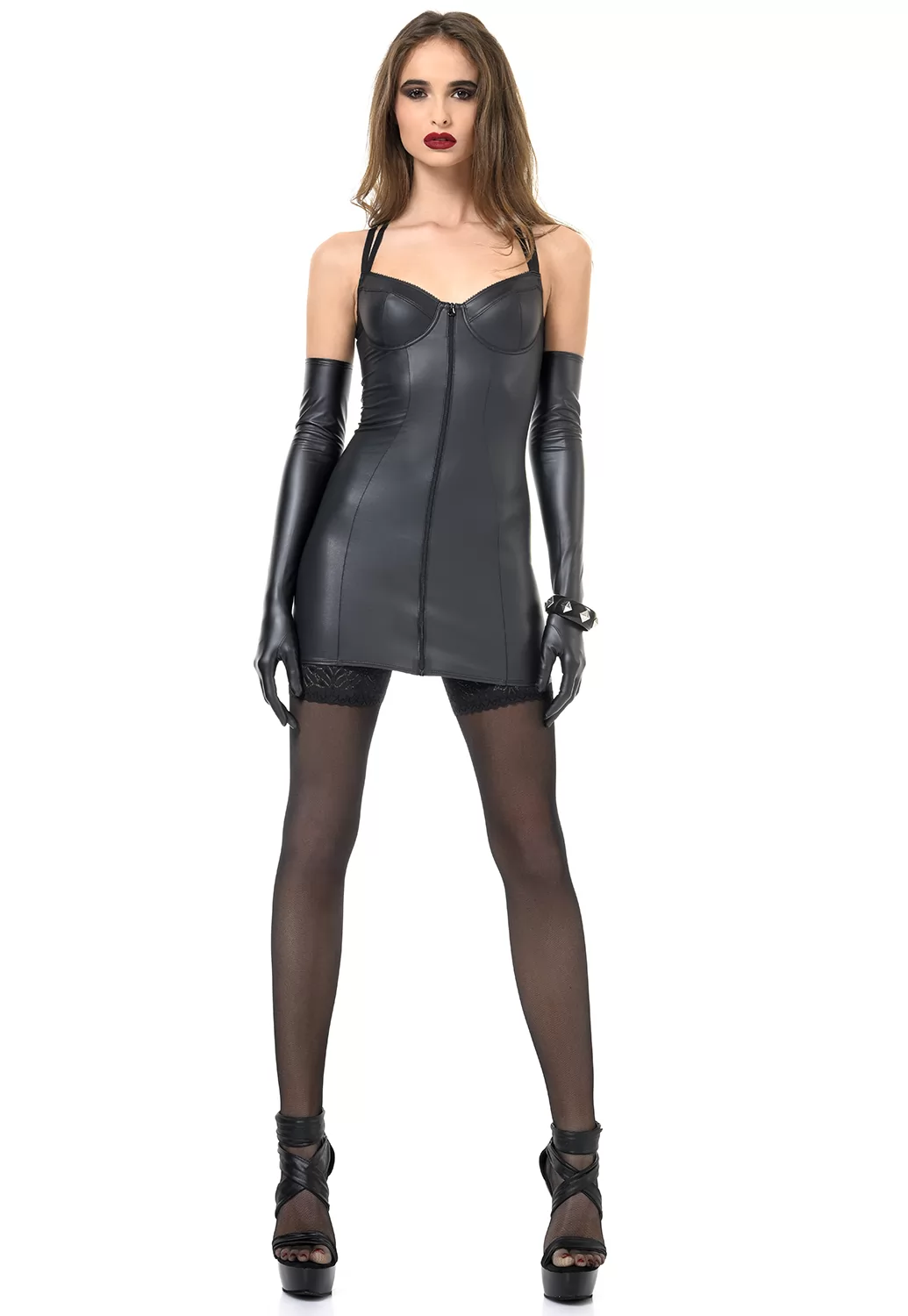 Rosa wetlook lace up corset dress