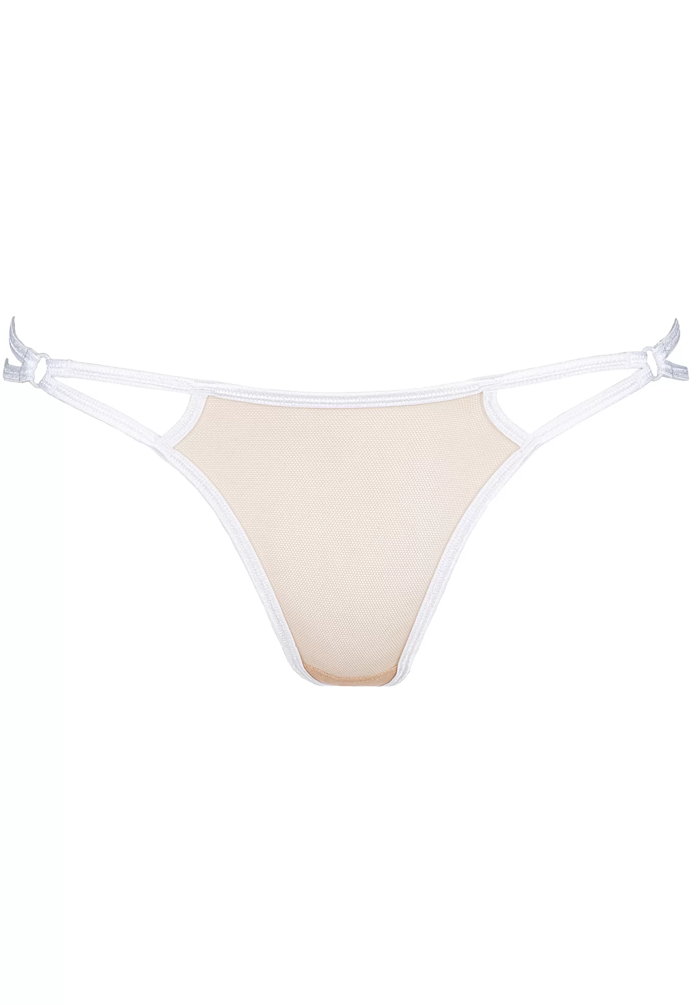 Embroidered white open briefs beige tulle