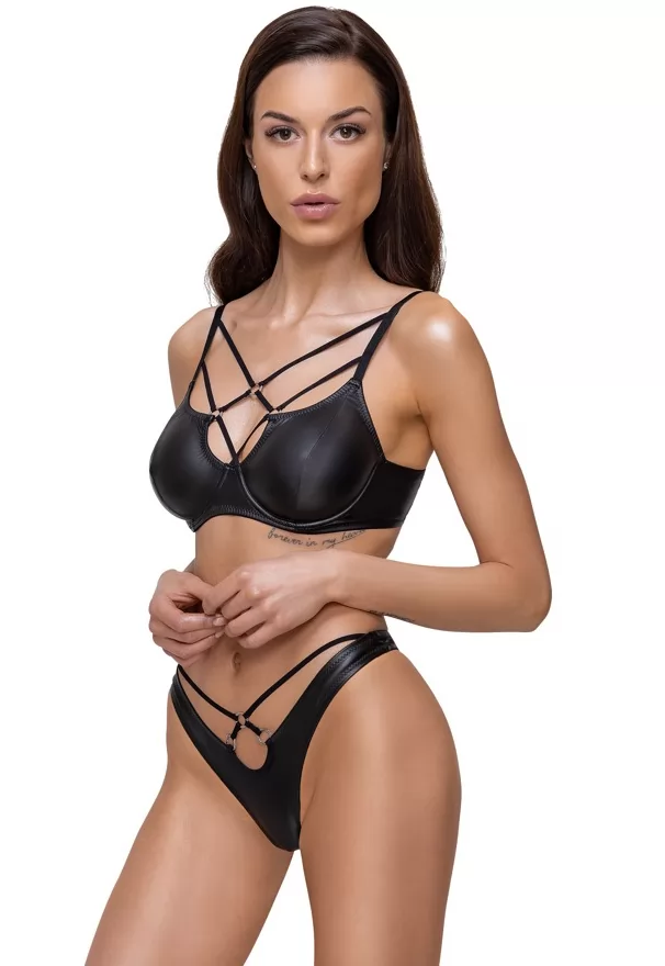 False leather bra and thong set