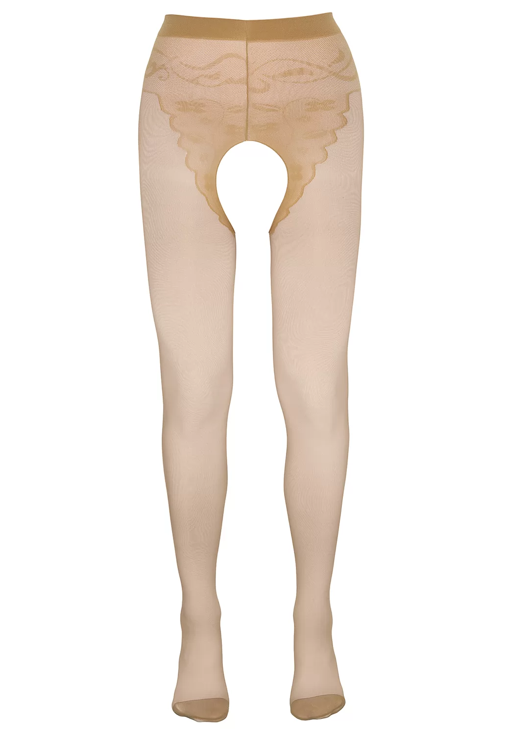 Nude crotchless tights with black seam