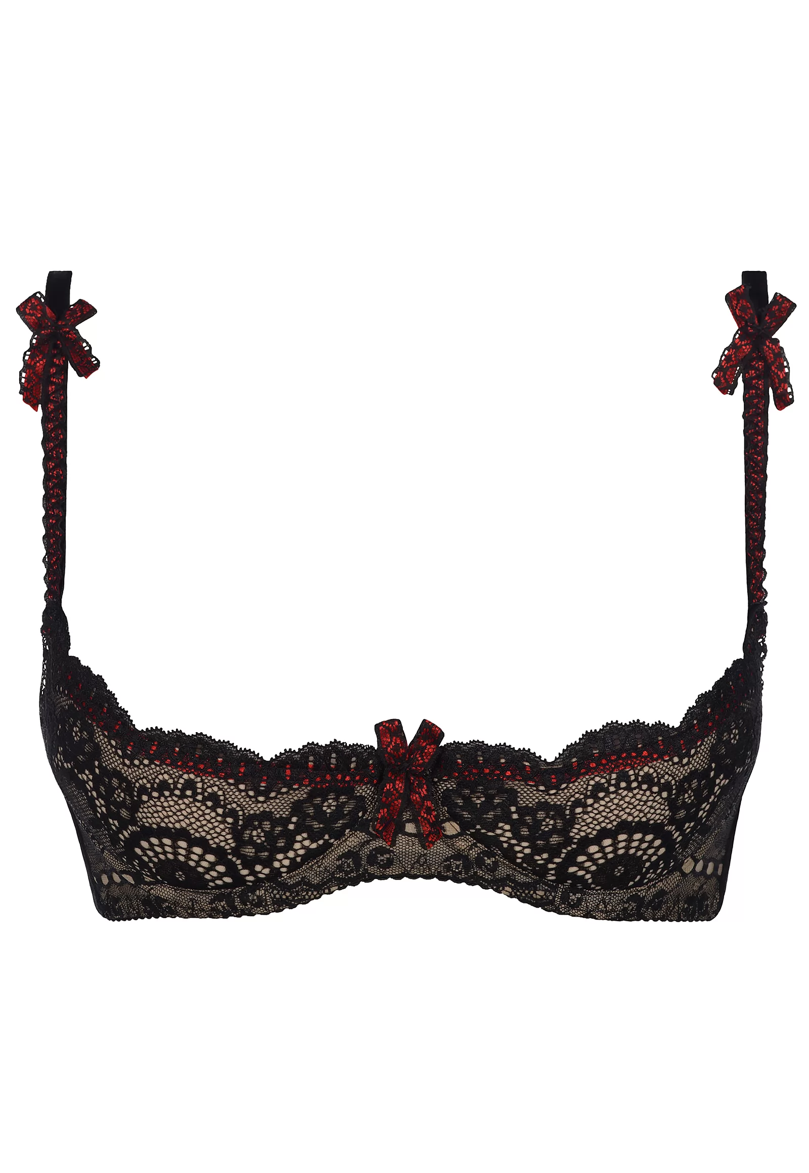 Red black lace shelf bra