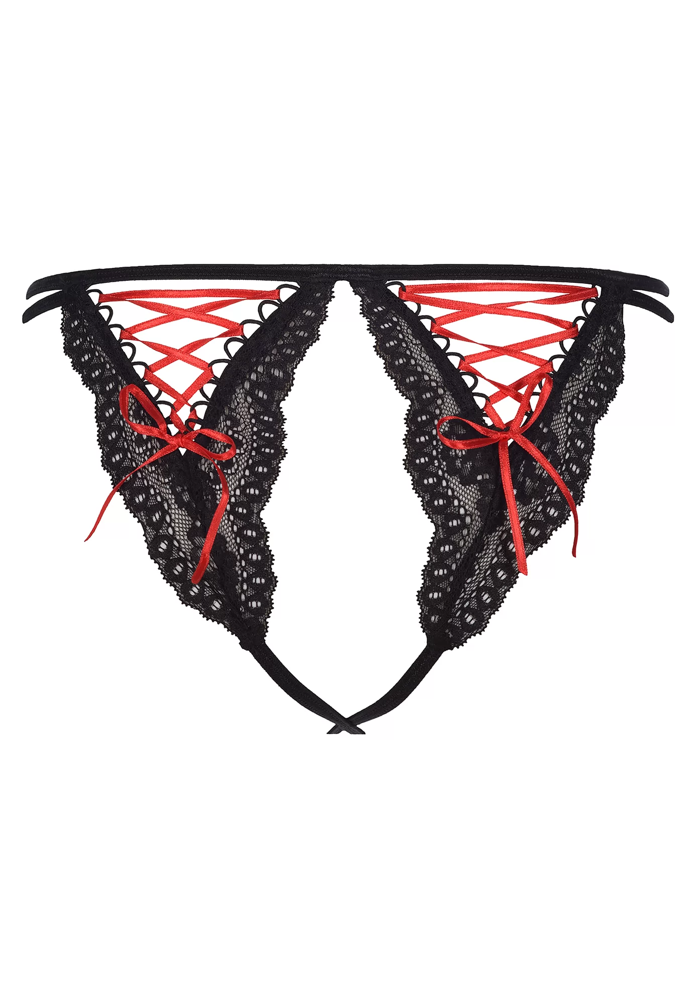 Red black laced open briefs