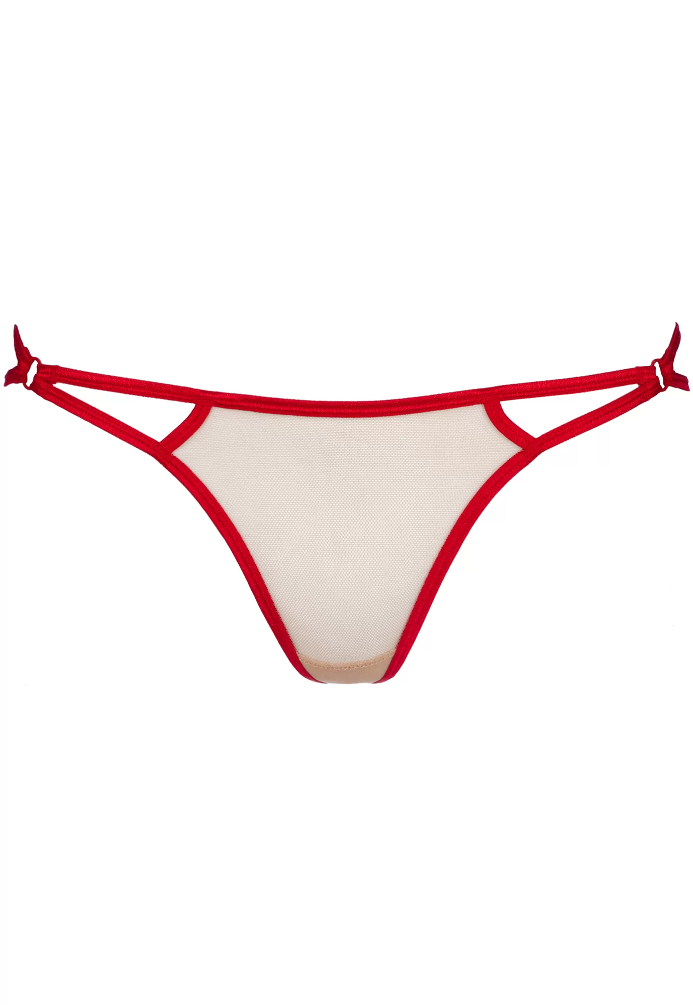 Red embroidered briefs beige mesh