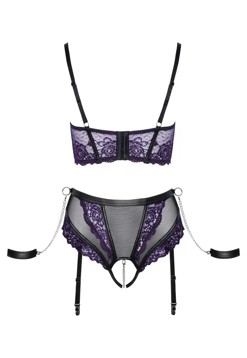 Wetlook purple lace Bustier shelf bra and brief
