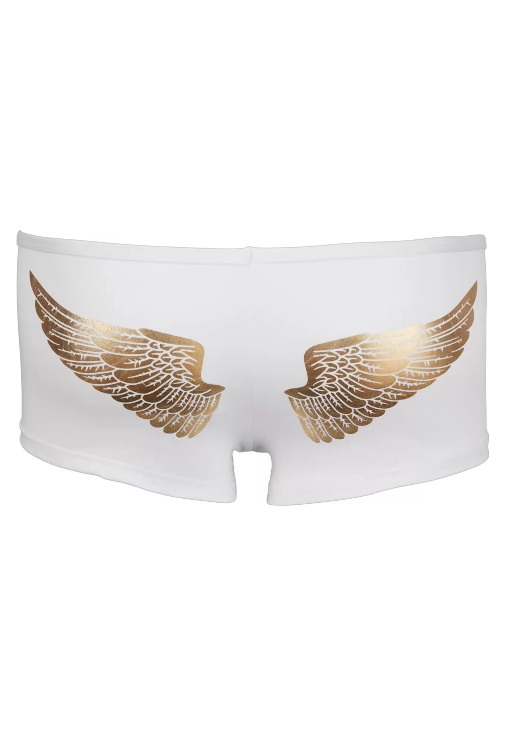 White microfibre mens pants golden angels wings