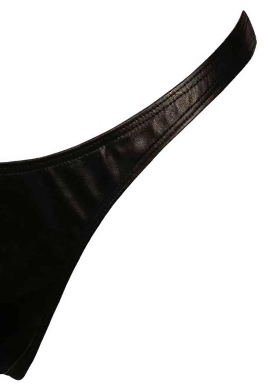 S black false leather Thong
