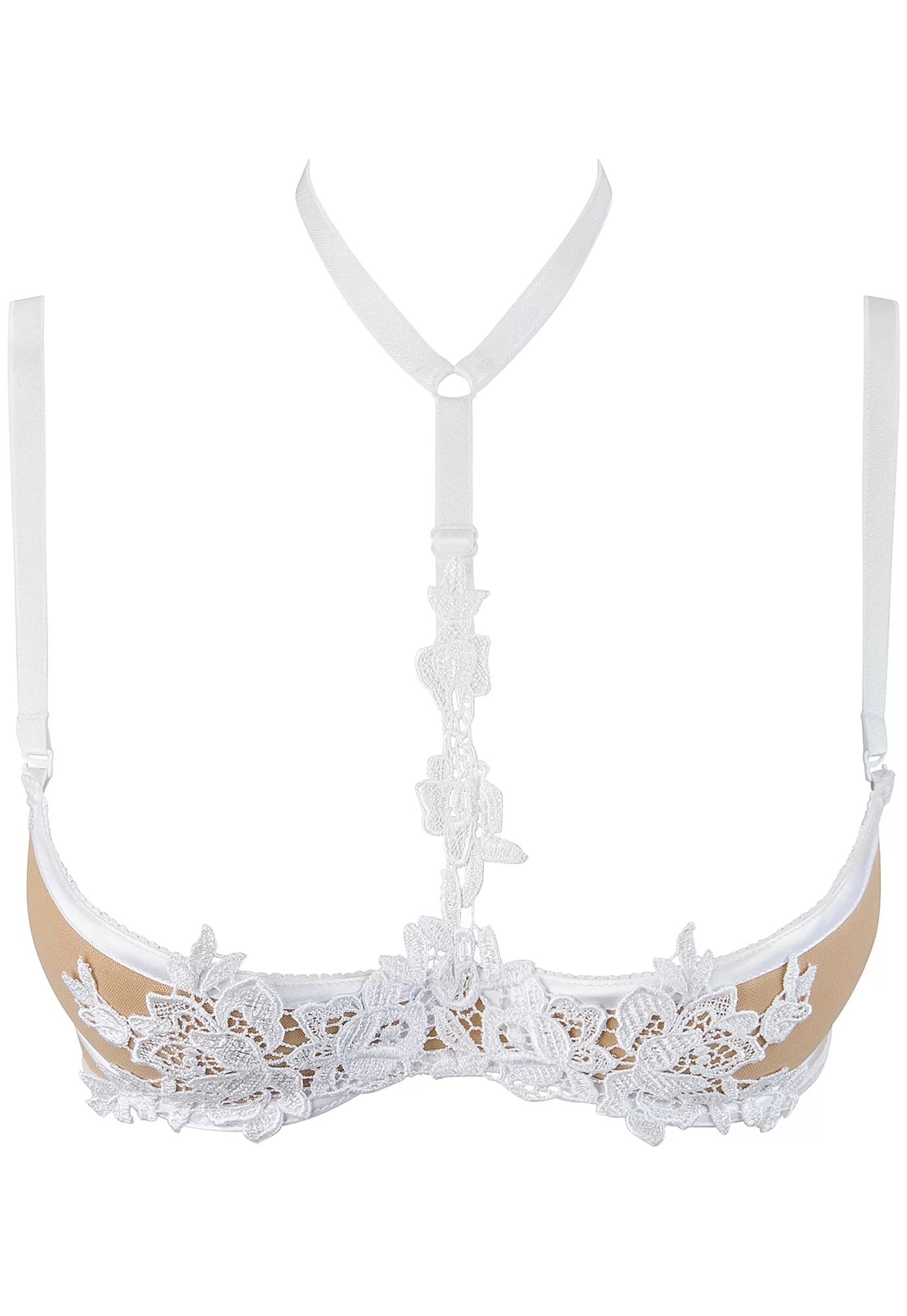 Embroidered white shelf bra beige tulle