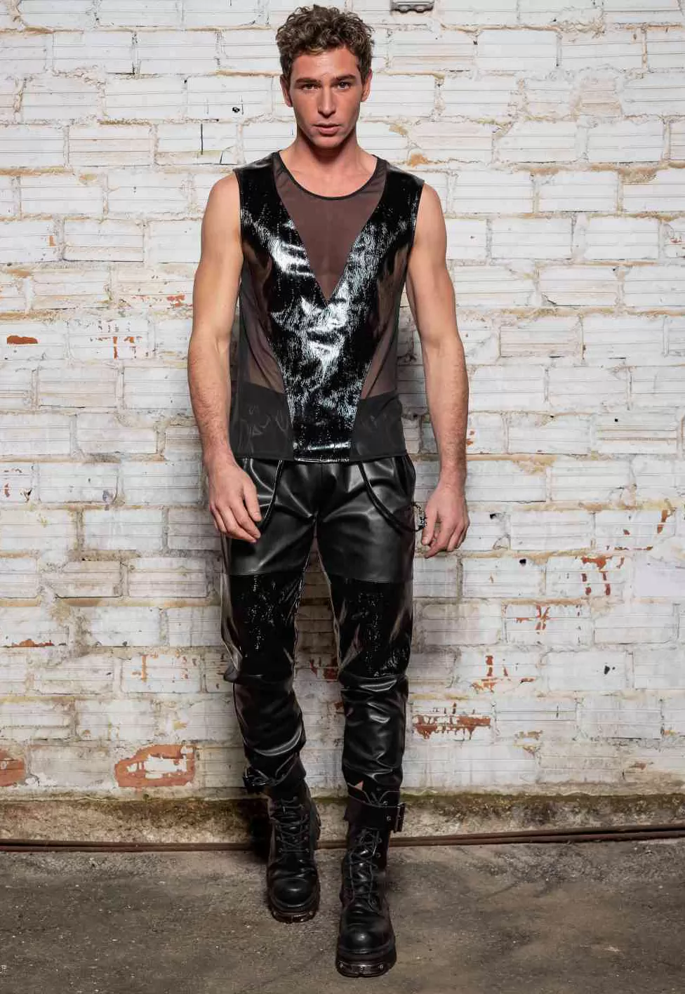 Jensen faux leather wide cut trousers