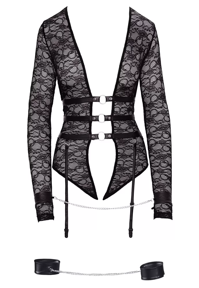 Long sleeved crotchless bodysuit bondage