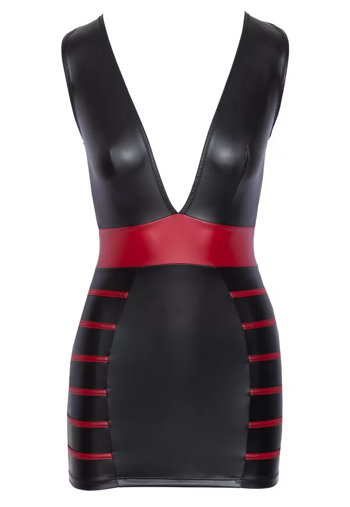 Mini Tight Dress Deep Neck Red Black