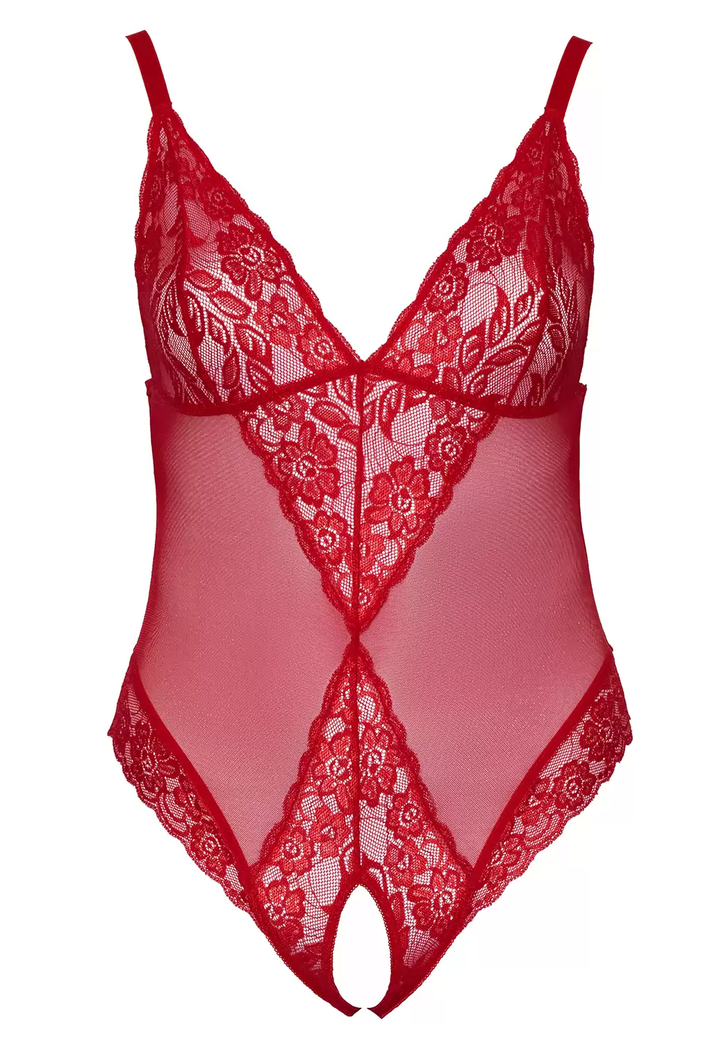 Plus size red open lace bodysuit
