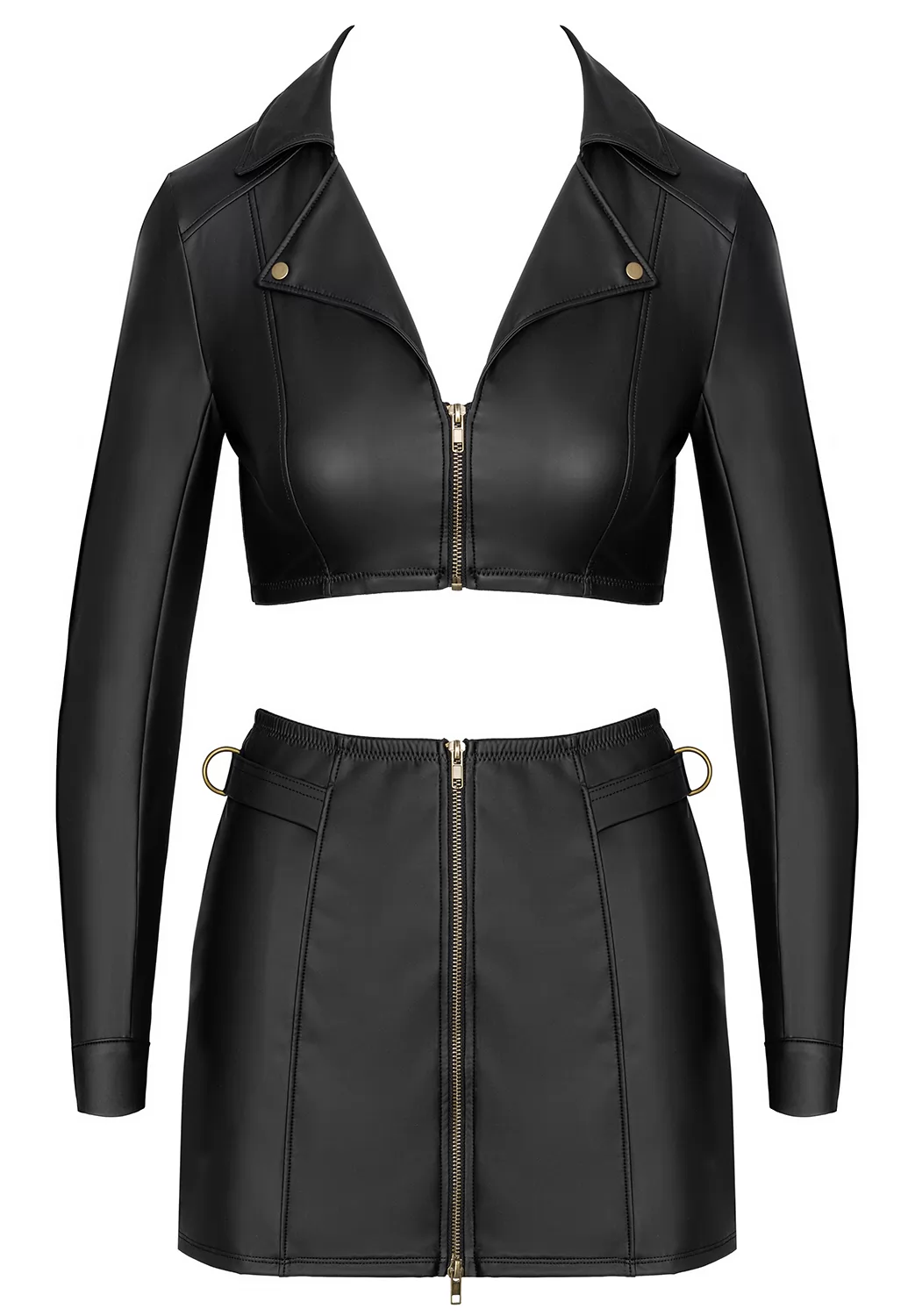 Sexy matte black mini skirt and jacket