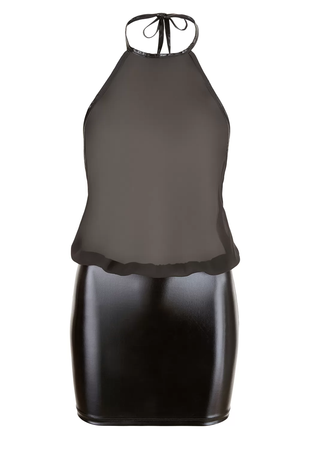 Halter neck transparent false leather dress