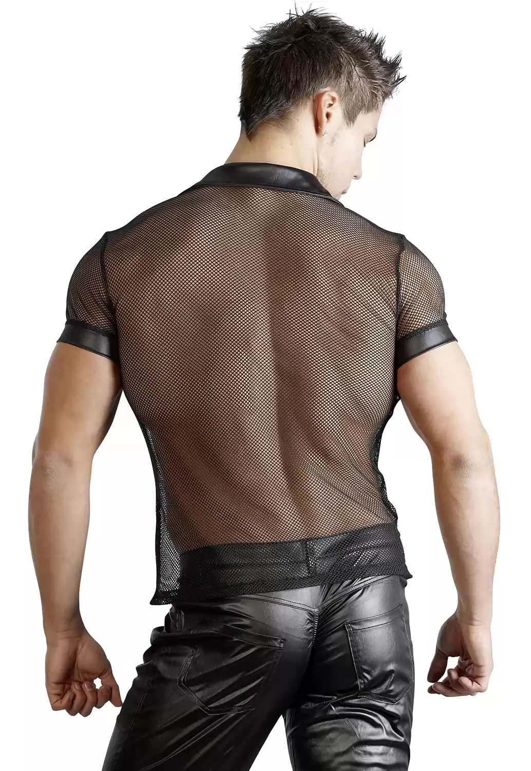 Mens net and wetlook polo shirt