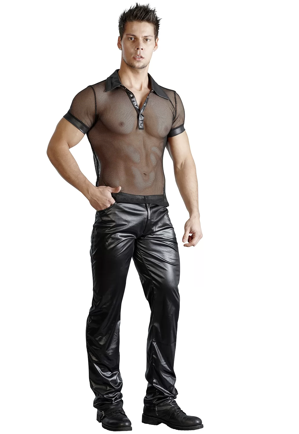 Mens net and wetlook polo shirt