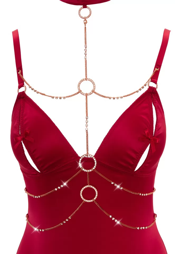 Red basque sensual opening cups